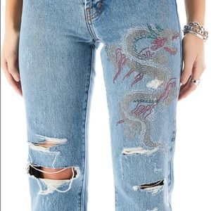 NWT CARMAR Emilia Rhinestone Dragon Jean